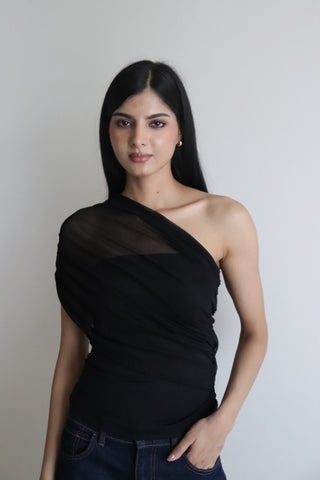BLACK SHOULDER MESH TOP