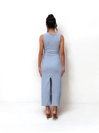 ICE BLUE RHINESTONE TEXTURED DRESS