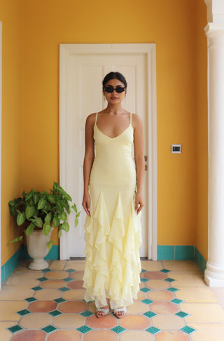 BUTTER YELLOW RUFFLE MAXI DRESS