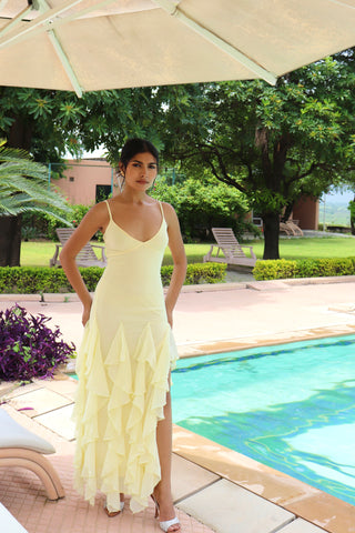 BUTTER YELLOW RUFFLE MAXI DRESS