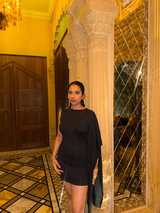 BLACK WING CAPE DRESS