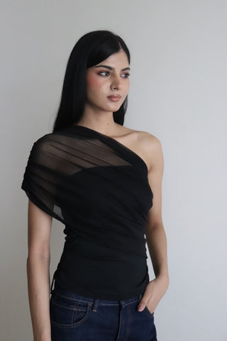 BLACK SHOULDER MESH TOP