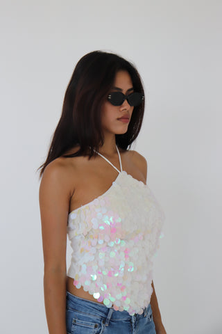 WHITE SEQUIN TOP