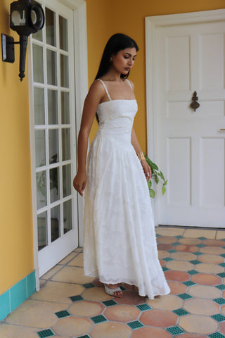 WHITE TEXTURED MAXI DRESS