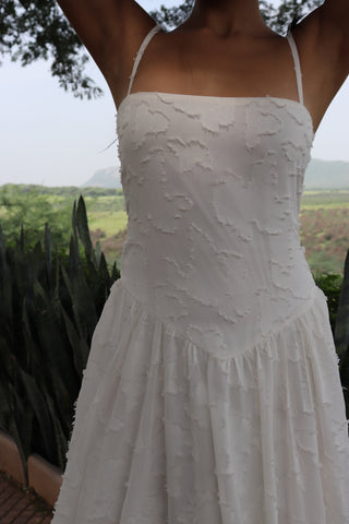 WHITE TEXTURED MAXI DRESS