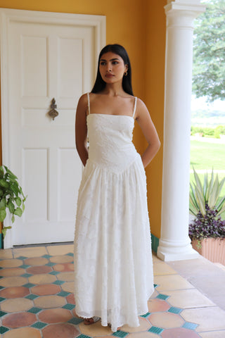WHITE TEXTURED MAXI DRESS