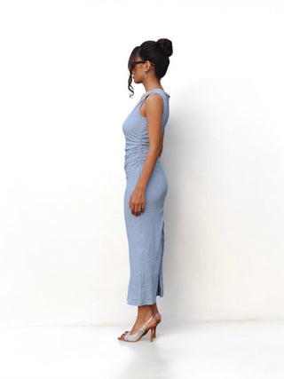 ICE BLUE RHINESTONE TEXTURED DRESS