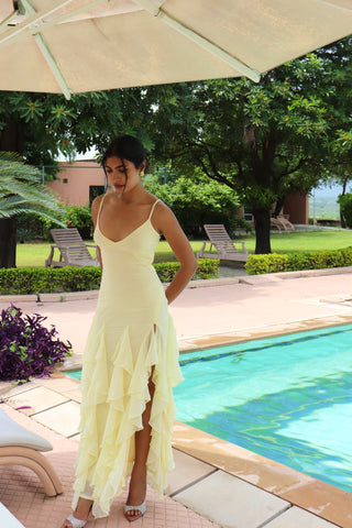 BUTTER YELLOW RUFFLE MAXI DRESS