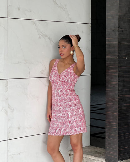 RED FLORAL COTTON DRESS