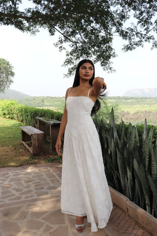 WHITE TEXTURED MAXI DRESS