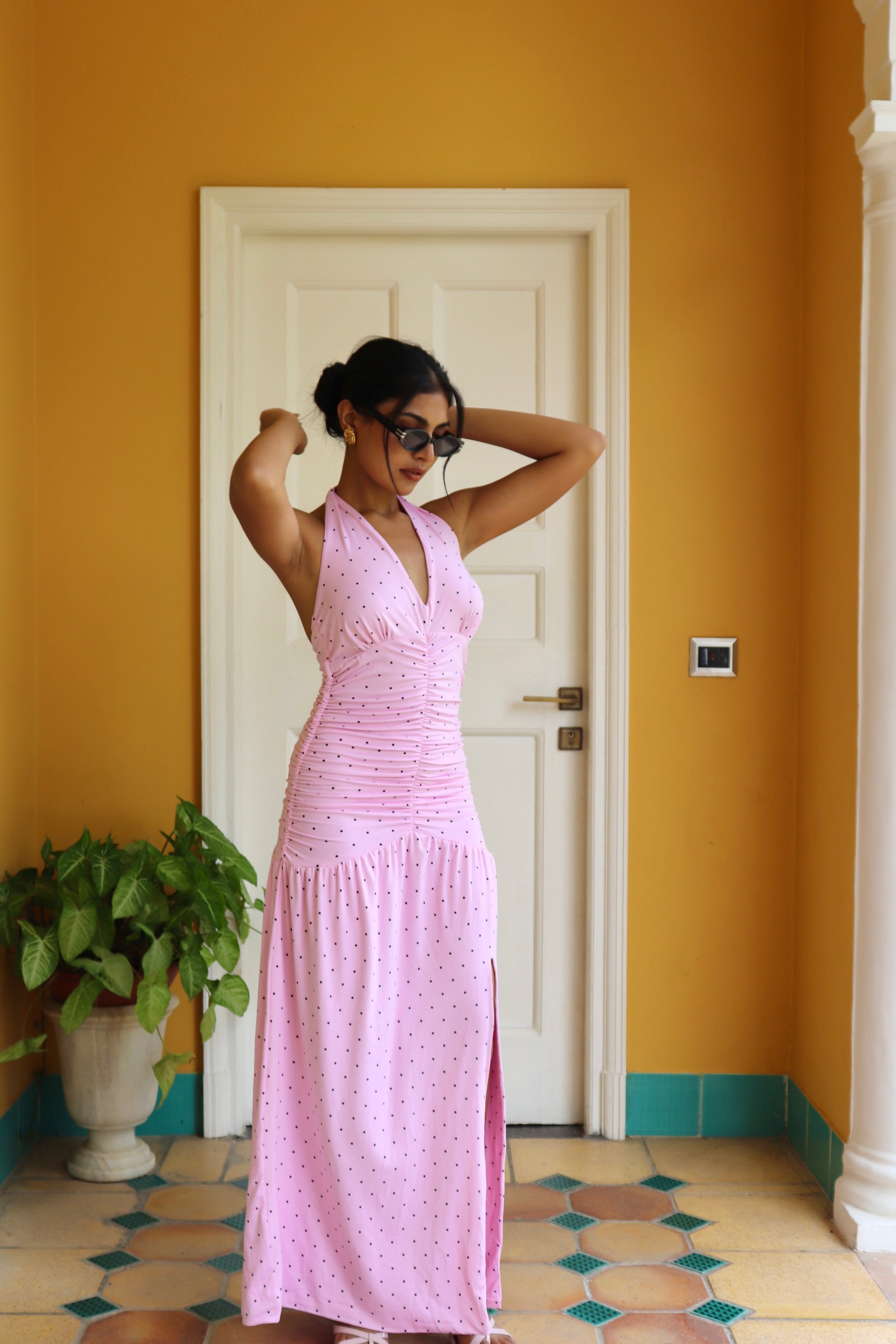 PINK POLKA HALTER MAXI DRESS PINK POLKA HALTER MAXI DRESS