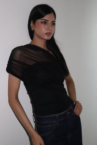 BLACK SHOULDER MESH TOP
