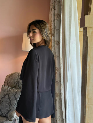 BLACK COWL TIE DRESS