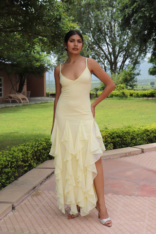 BUTTER YELLOW RUFFLE MAXI DRESS