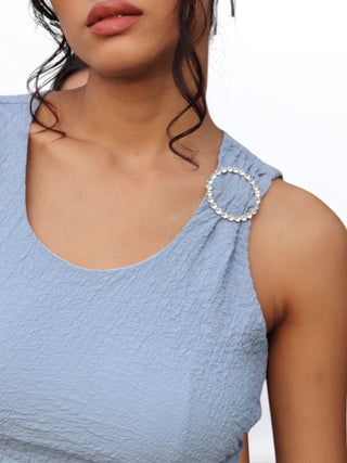 ICE BLUE RHINESTONE TEXTURED DRESS