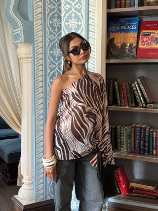 ANIMAL PRINT FRINGE TOP