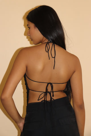 BLACK TEXTURED SHEER BACKLESS TOP