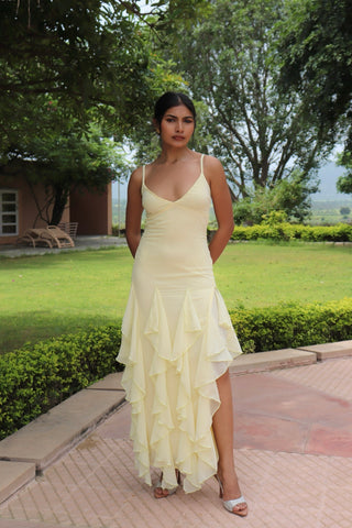 BUTTER YELLOW RUFFLE MAXI DRESS