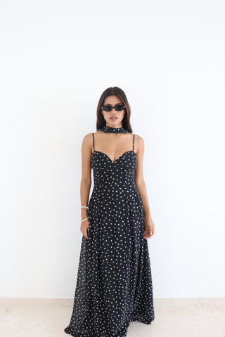 POLKA MAXI DRESS WITH SCARF