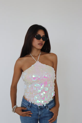 WHITE SEQUIN TOP