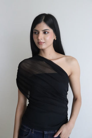 BLACK SHOULDER MESH TOP