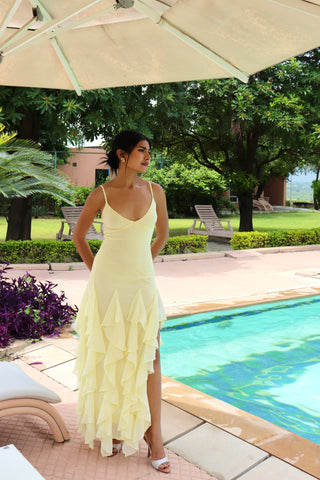 BUTTER YELLOW RUFFLE MAXI DRESS