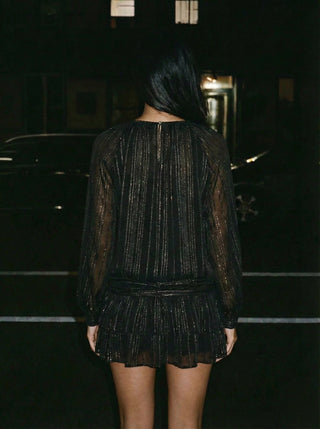 BLACK SHIMMER STRIPE MINI DRESS