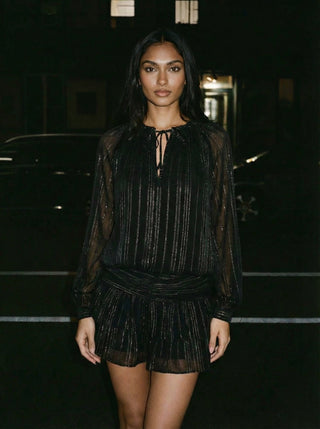 BLACK SHIMMER STRIPE MINI DRESS