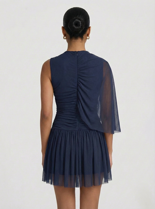 NAVY BLUE CAPE MESH DRESS