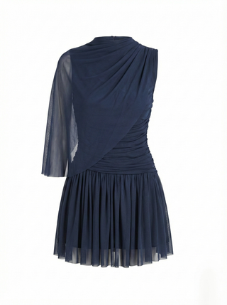 NAVY BLUE CAPE MESH DRESS