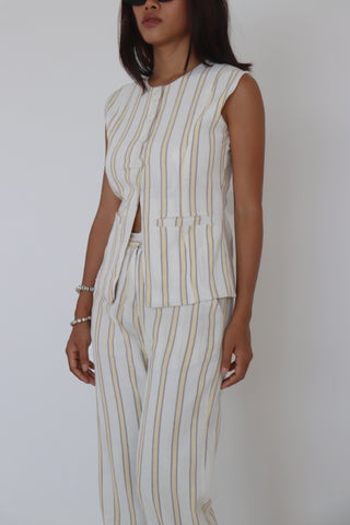 COTTON LINEN YELLOW STRIPE SET