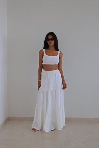 WHITE MAXI COTTON SKIRT