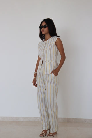 COTTON LINEN YELLOW STRIPE SET
