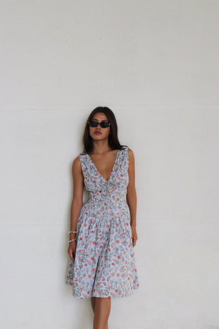 BLUE FLORAL CORSET DRESS