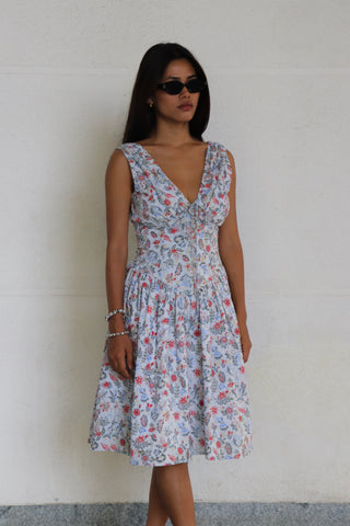 BLUE FLORAL CORSET DRESS