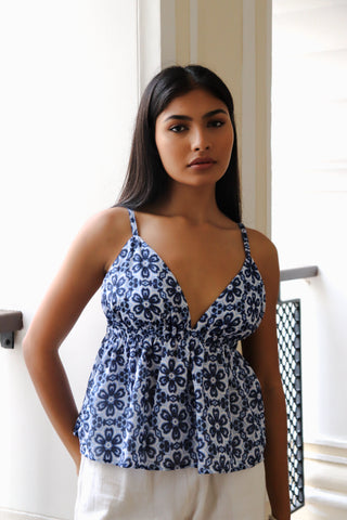 BLUE V-NECK TOP