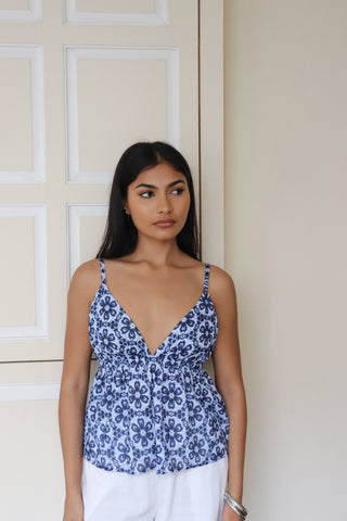 BLUE V-NECK TOP