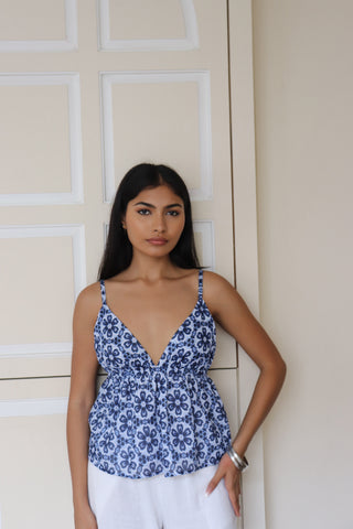 BLUE V-NECK TOP