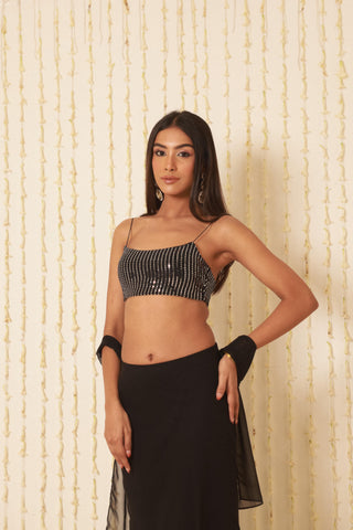 DISCO BUSTIER WITH SLEEK SKIRT + SCARF
