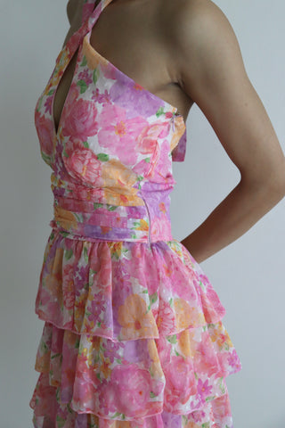 Pink Floral Tiered Dress