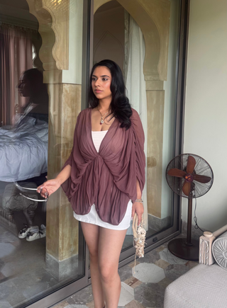 BROWN WING RUCHED TOP