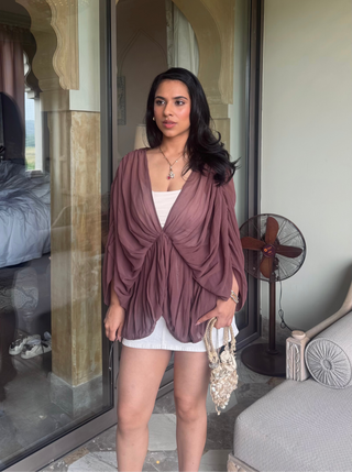 BROWN WING RUCHED TOP
