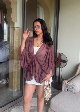 BROWN WING RUCHED TOP