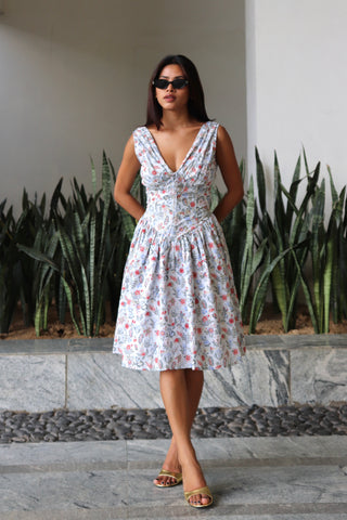BLUE FLORAL CORSET DRESS