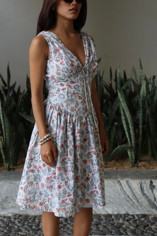 BLUE FLORAL CORSET DRESS
