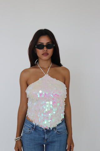 WHITE SEQUIN CO-ORD SET