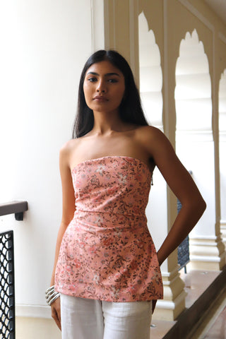 PEACH FLORAL STRAPLESS TOP