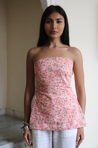 PEACH FLORAL STRAPLESS TOP