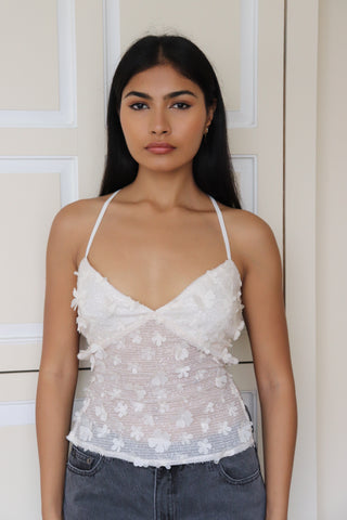 WHITE FLOWER SPARKLE BACKLESS TOP