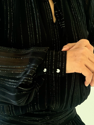 BLACK SHIMMER STRIPE MINI DRESS